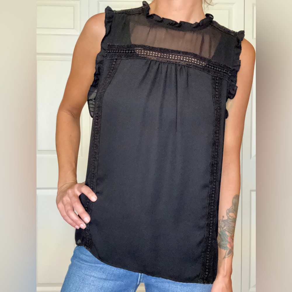 a.n.a Black Ruffle Trim Blouse